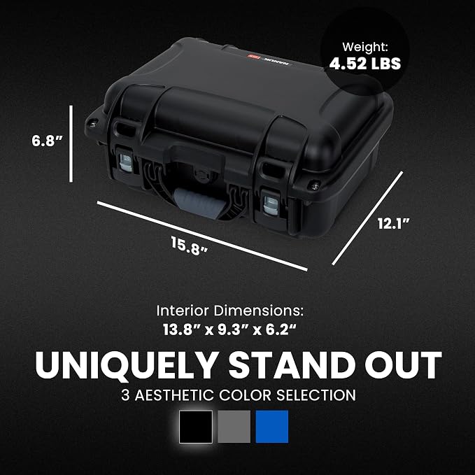 NANUK 915 Empty Hard Case, IP67 Waterproof, Dustproof and Impact Resistant, 13.8” x 9.3” x 6.2” – Rugged Construction for Ultimate Protection, Made in Canada – Black