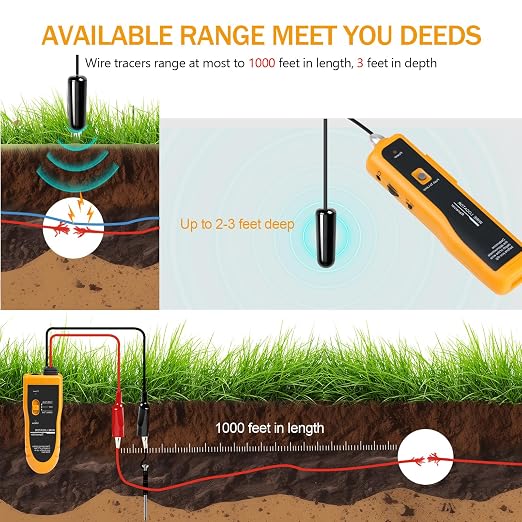 F02 Underground Cable Locator, Wire Tracer with Earphone, Cable Tester for Dog Fence Cables Irrigation Control Wires