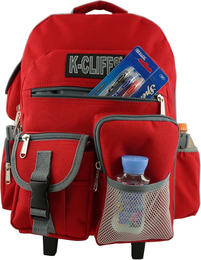 K-Cliffs Heavy Duty Rolling Backpack School Bookbag with Wheels Deluxe Wheeled Daypack