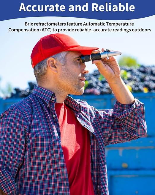 Brix Refractometer 0-90%, Brix Meter Refractometer with ATC, Accurate Refractometer Sugar Maple Syrup, Refractometer Brix for Measuring Sugar Content in Fruit, Honey, Maple Syrup & Other Sugary Drink