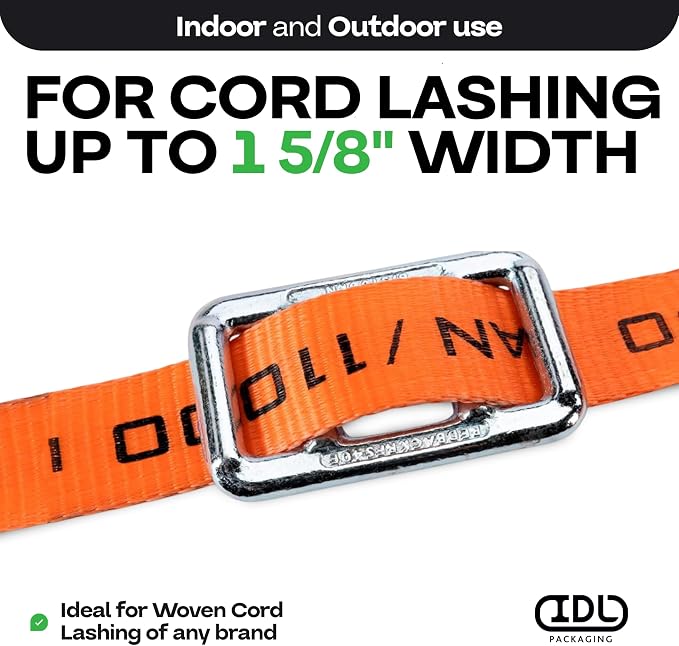 Cord Strapping Buckles 1 5/8" (6-Pack) for Cord Lashing up to 1 5/8" Width - Heavy-Duty Buckles with Anti-Slip Galvanized Coating for Woven Cord Lashing - Superior Breaking Strength by IDL Packaging