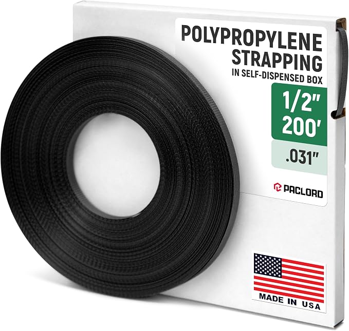1/2" x 200' Polypropylene (PP) Strapping in Portable Self-Dispensed Box | 0.031" Thick Banding Strap, 600 lbs Break Strength, Flexible Strap For Bundling and Packaging