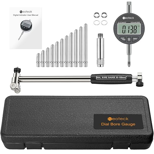 Neoteck Digital Bore Gauge Set Digital Indicator Bore Gauge (2"-6"/0.0005") Measurement with Self-Centering Dial Carbide Anvils and Insulated Grips for Deep Engine Cylinder Measurement