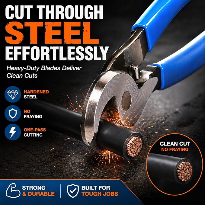 AMZCNC Hydraulic Crimping Tool, Battery Cable Crimper 12AWG–4/0AWG, 11 US Hex Dies, 10-Ton Hydraulic Crimper for Electrical Lugs，Cutter & Case (YQK-0000 and cut)