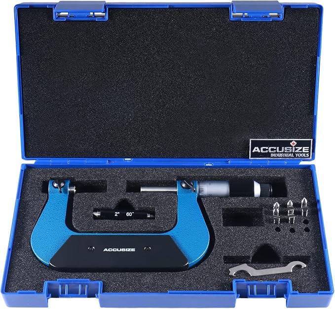 Accusize Industrial Tools Screw Thread Micrometer, 2-3", S916-C752 | 4 Anvil Sets: 24-14, 13-9, 8-5, 4.5-3.5 TPI, 0.001" Resolution, ±0.00016" Accuracy