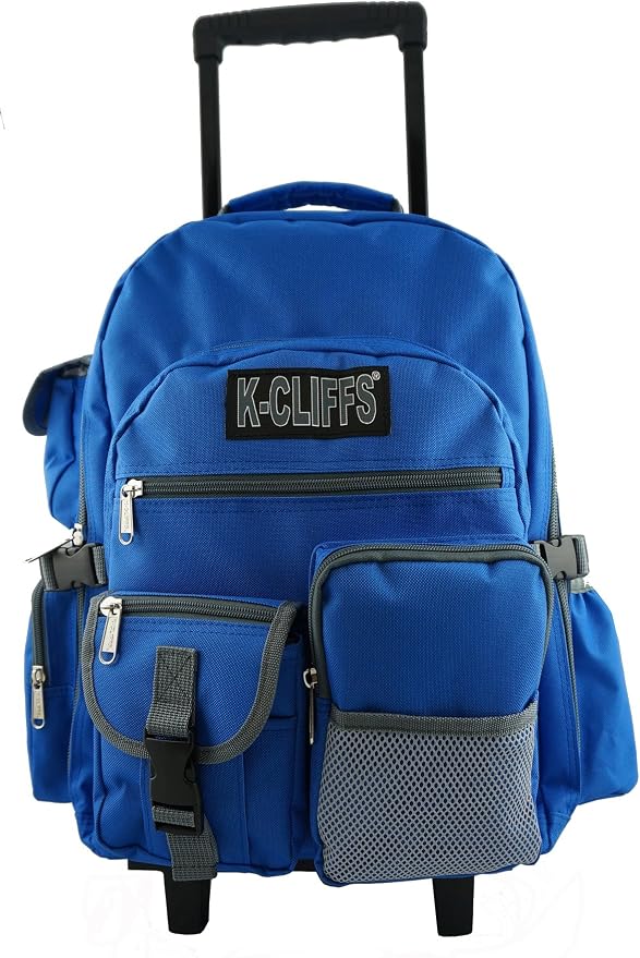 K-Cliffs Heavy Duty Rolling Backpack School Bookbag with Wheels Deluxe Wheeled Daypack