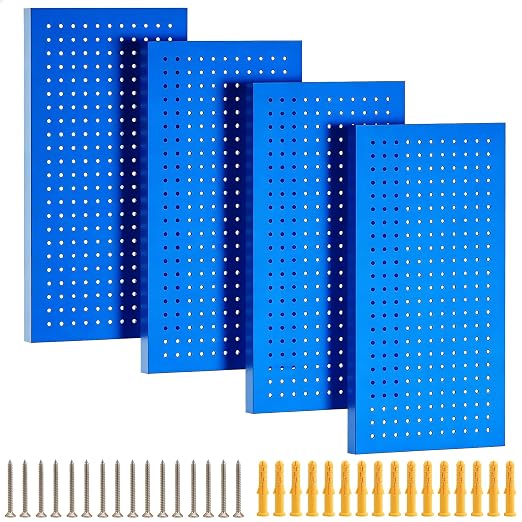 Metal Peg Board Panels 4 Pack, 24" x 12", Black, Blue | Heavy Duty Rust-Proof Wall Board Panels, Sturdy Steel Storage Pegboard for Garage, Workshop & Craft Room Organizer