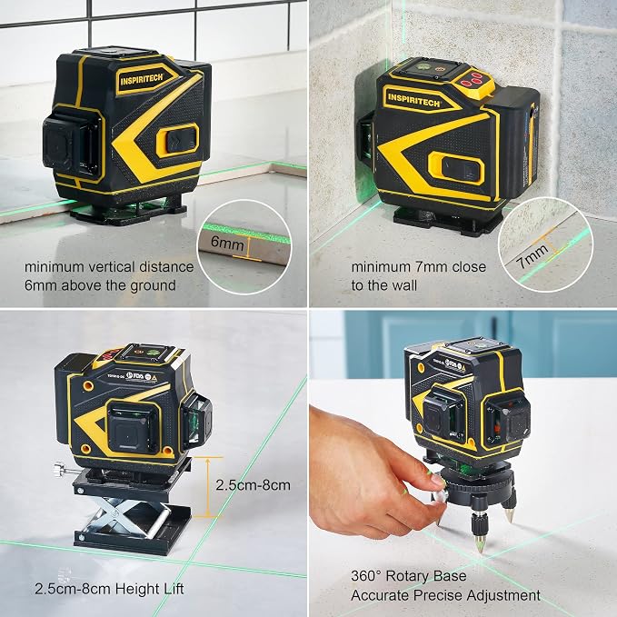 Floor Laser Level Self Leveling,3x360 Horizontal Vertical Cross Line laser, 3D Green Beam Squaring Alignment for Tiling Floor Wall Ceiling with 2 Lithium Batteries