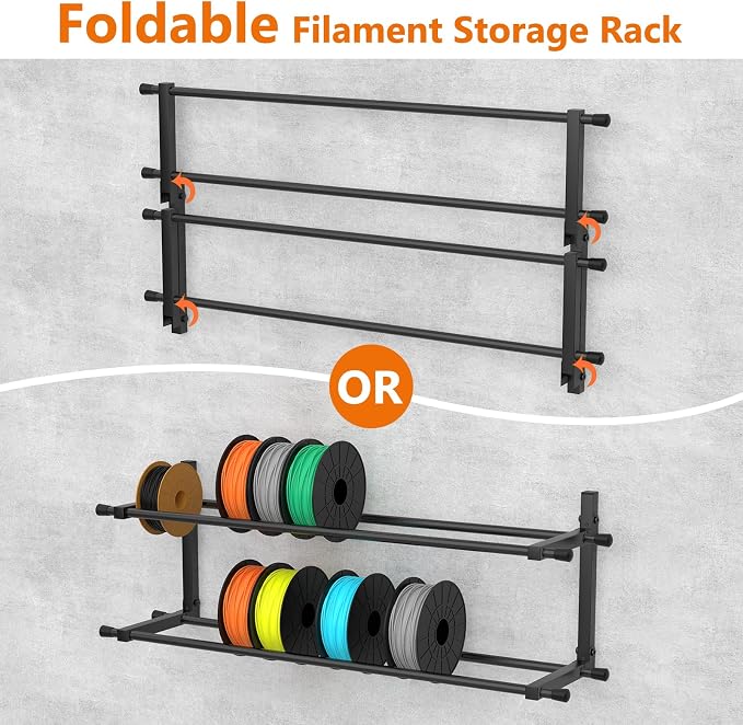 3D Printer Filament Storage Rack Wall Mount, Foldable Heavy Duty Metal Shelving with Adjustable Hole Spacing for TPU/ABS/Nylon Filament Rack, 3D Printer Accessories for Studios, Garages, Workshops