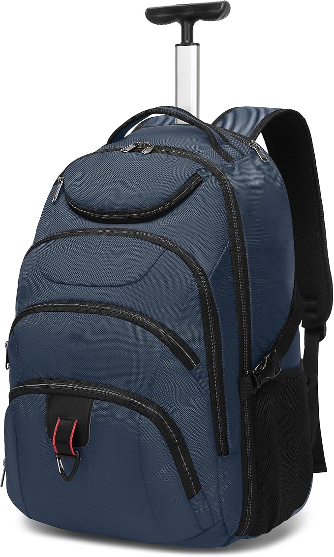 Boavan Rolling Backpack,17 inch Water Resistant Wheeled Backpack,Carry on Luggage Business Bag, Overnight College Computer bag Trolley Suitcase for Men Women Adults to Travel，Black