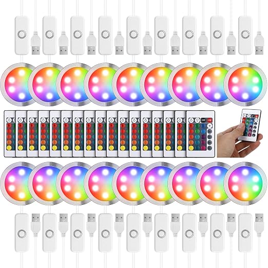 Macarrie 18 Pack LED Lamp Kit 001 - Remote Control 3D Printed DIY Light Spare Parts with Color & Brightness Adjustment for lampshade Hardware Model RGB Light Kit, 5V USB Powered