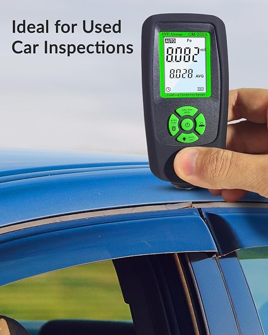 Paint Thickness Gauge – CM-206X Automotive Coating Thickness Meter 0–59.1 mils (0–1500 µm), 0.001 mils Resolution, Fe/NFe/Zn Auto Detection, Ruby Probe