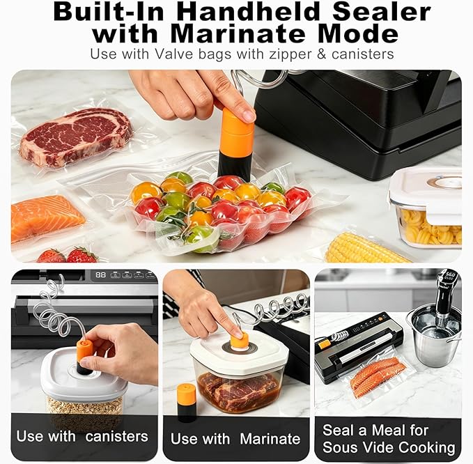 Next-Gen Vacuum Sealer Machine, Food Vacuum Sealer with Powerful Suction Pump, Dual-System for Valve&Textured Bags, Canisters & Marinate, Dual-Heat Seal for Dry&Moist Food, Built-in Cutter&Bag Storage