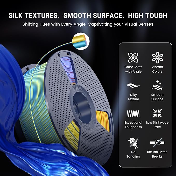 SUNLU PLA+ Silk Filament, Four-Color 3D Printer Filament 1.75mm, Dimensional Accuracy +/- 0.02mm, 1KG Spool(2.2 lbs), Silk Quadruple Color(Blue Purple Orange Yellow)