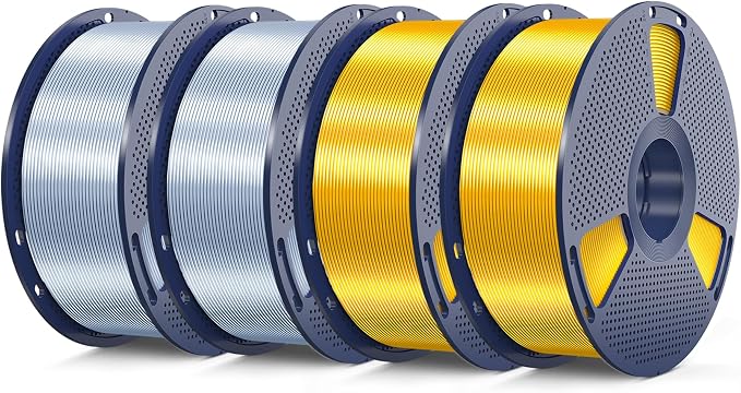 SUNLU Silk Pla Plus Filament 4kg Bundle, Shiny Silk Surface Pla+ 3D Printer Filament 1.75mm ±0.02mm, Glossy 3D Printing Filament, 1kg Spool, 4 Packs. (Gold+Gold+Sliver+Sliver)