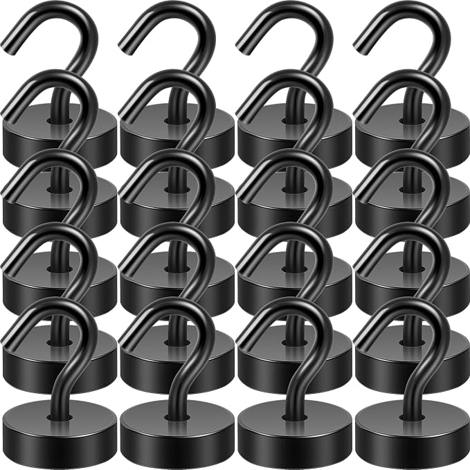 Neosmuk Magnetic Hooks, Cruise Ship Essentials, 40lb+ Heavy Duty Magnetic Hooks for Cruise Cabins, Refrigerator, Grill, Hanging, and Travel | Extra Strong Must-Haves Magnet Hook,Black,Pack of 20