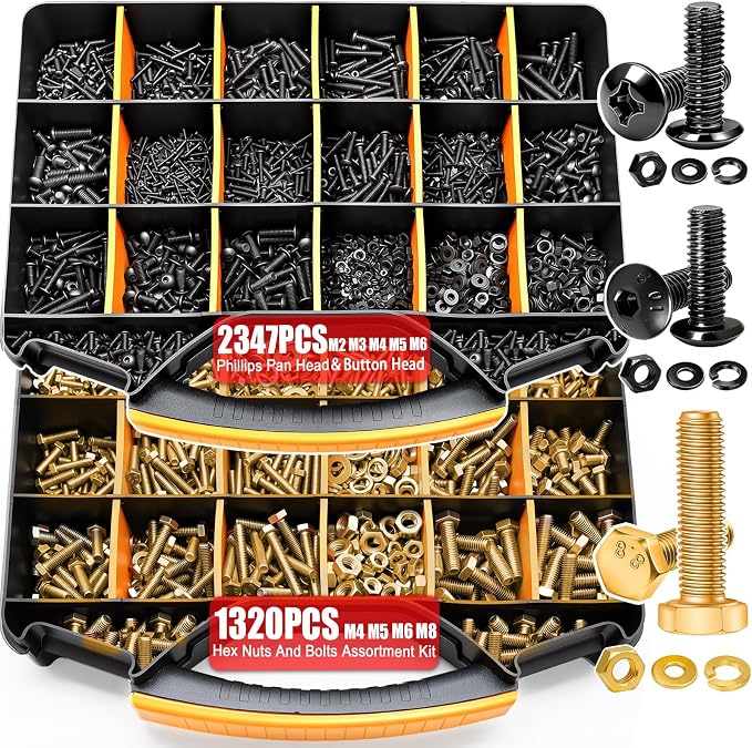 Twidec/3667PCS Hardware Assortment Kit,Metric Phillips Pan Head Bolts,Grade 8.8 Metric Hex Bolt Set and Grade 10.9 Button Head Hexs Socket Cap Screws Metric Screw with Matching Nut Washer Assortment