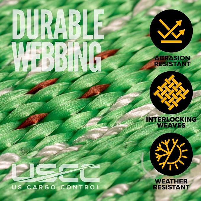 US Cargo Control Flat Hook Ratchet Straps 4” x 30’ (4-Pack), 5,400 LBS Working Load Limit, Green 4 Inch Ratchet Straps with Black Flat Hooks, Professional 4 Inch Straps for Flatbed Trailers