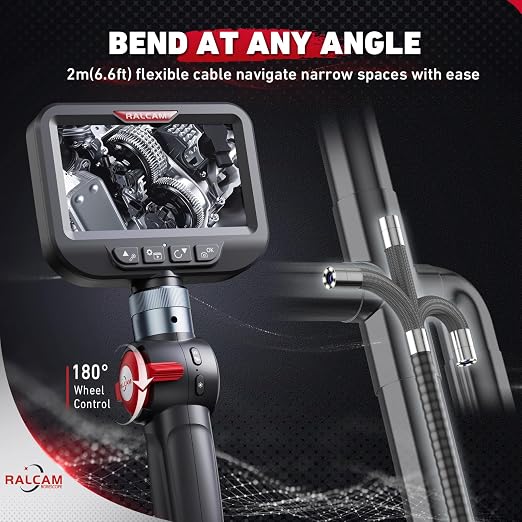 2-Way 180° Articulating Borescope Camera with Light, 6.2mm Ultra-Slim Probe, 4.3" HD Inspection Camera, 6.6FT Flexible Snake Industrial Endoscope for Automotive Engine Wall