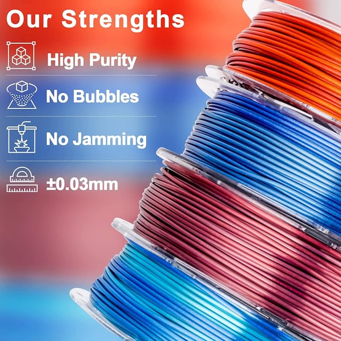 AMOLEN Silk PLA Bundle, 3D Printer Silk Gradient 1.75mm Silk Shiny Filament Bundle Red Gold,Blue Silver, Red Silver,Blue Green, 3D PLA Sets, 200gX 4 Spools
