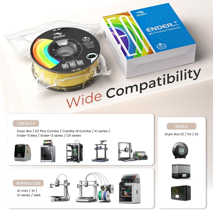 Creality Matte PLA Plus Filament 1.75mm, Low Warping, Minimal Layer Lines, Dimensional Accuracy +/- 0.02mm, 4kg (8.8lb) 3D Printer PLA+ Filament Bundle, Matte Black+White+Red+Aqua Blue