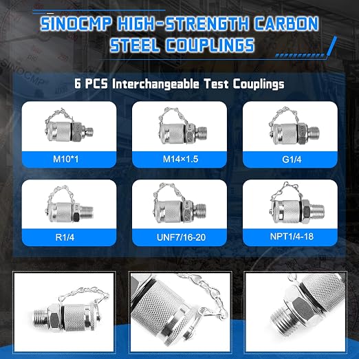 Hydraulic Pressure Test Kit with 3 Gauges 10/25/40 Mpa, 3 Long Hoses 6 Couplings Diagnosis Gauge Tester Set for Excavator Construction Engineering Machinery Equipment