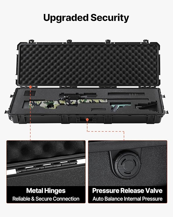 VEVOR Rifle Case, Rifle Hard Case with 4 Layers Fully-protective Foams, Lockable Hard Gun Case with Wheels, IP67 Waterproof & Crushproof, for Rifles or Shotguns
