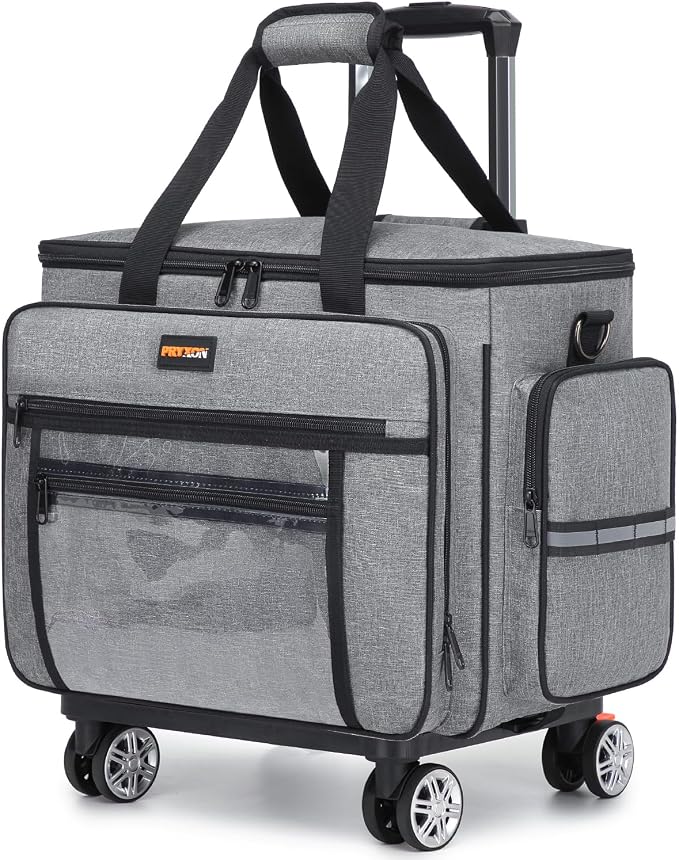 Sewing Machine Case with Wheels - Detachable Rolling Sewing Machine Case Fits Most Standard Sewing Machines And Storage Sewing Accessories, For Singer, Brother, Janome, Grey