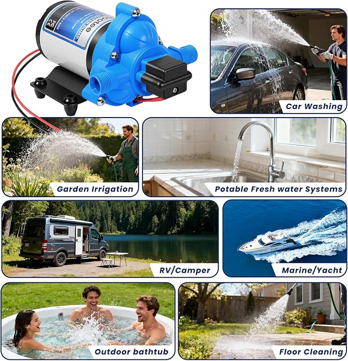 Bootee 12V RV Water Pump, 4.0 GPM 45PSI Automatic Pressure Switch, Self-Priming Fresh Water Pump for RV Marine Camping, 12 Volt DC Water Transfer Pump with Thermal Protection