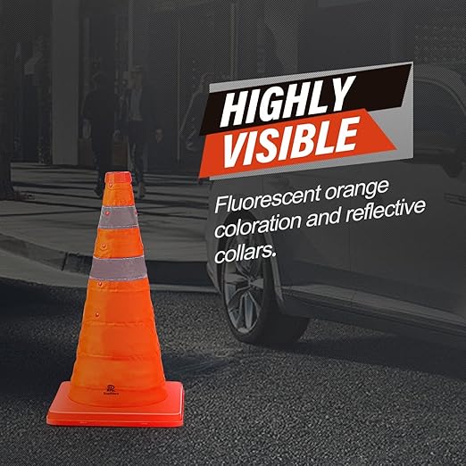 RoadHero 18 Inch 8 Pack Collapsible Traffic Safety Cones, Multi Purpose Pop-up Cones with Reflective Collar for Road Safety, Orange Cones for Driving Training, Parking Lots