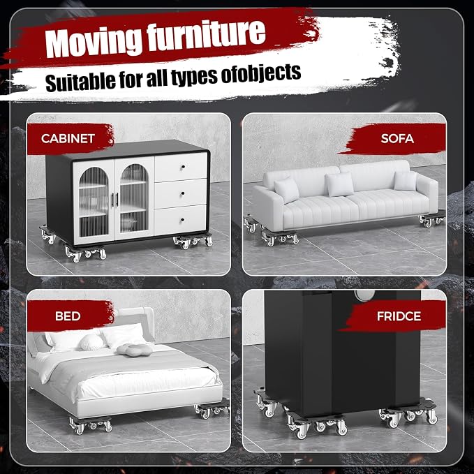 LOYAL TIGER Furniture Dolly & Movers 4-Pack 3000lbs - Heavy Duty Interlocking Furniture Sliders with No Scratch Design, Safe for Hardwood Floors, for Sofa/Refrigerator/Piano Moving (Black, 7in)