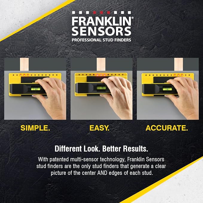 Franklin Sensors ProSensor 710+ Stud Finder with 13-Sensors, Wood & Metal Stud Detector/Wall Scanner, Built-in Bubble Level, Made in The USA