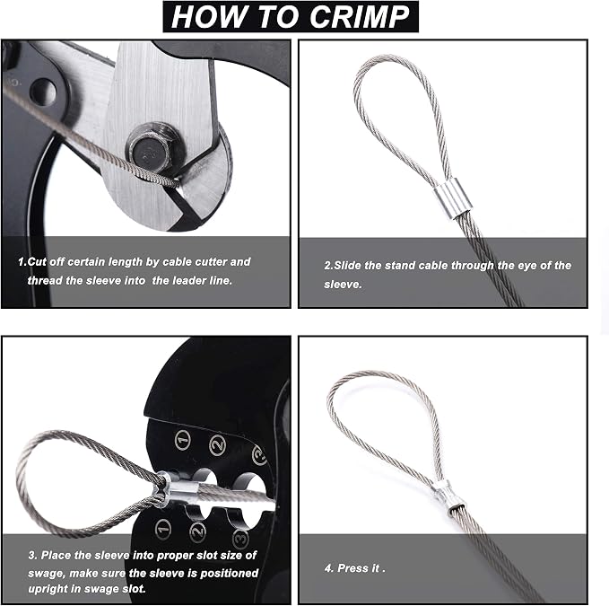 Yangoutool Wire Rope Cutting and Crimping Tool Sheet Metal Crimper Swaging Tool for Aluminum Oval and Double Barrel Stop Ferrule Loop Sleeves 1/16 to 1/8 Inches Cable End Hanging Ring Fixing Plier