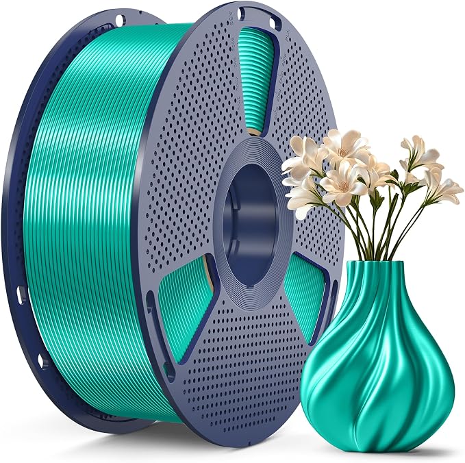 SUNLU 3D Printer Silk Filament,Shiny Silk PLA Filament 1.75mm, Smooth Silky Surface, Great Easy to Print for 3D Printers, Dimensional Accuracy +/- 0.02mm, Silk Green 1KG
