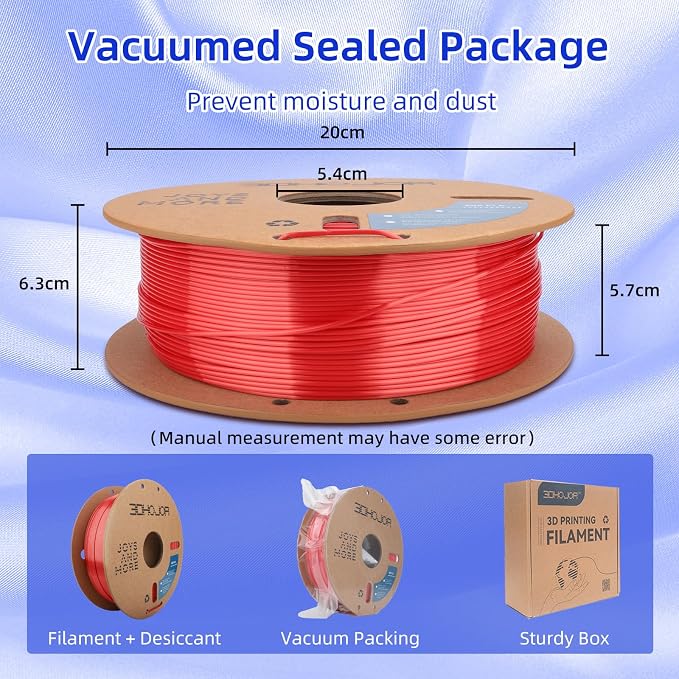 3DHoJor Silk PLA Filament 1.75mm, PLA Filament 1.75mm Silk Shiny 3D Printer Filament, 1kg*2 Cardboard Spool, Dimensional Accuracy +/- 0.03 mm, Fit Most FDM Printer(Silk Red+Blue)