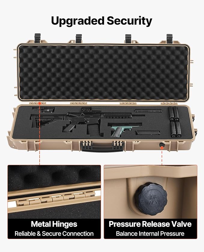 VEVOR Rifle Case, Rifle Hard Case with 4 Layers Fully-protective Foams, Lockable Hard Gun Case with Wheels, IP67 Waterproof & Crushproof, for Rifles or Shotguns