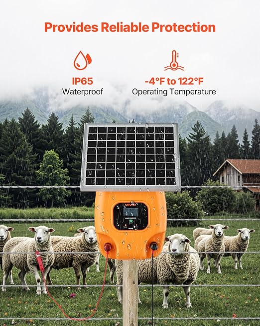 VEVOR Solar Fence Charger, 0.6J 8 kV Solar Powered Fence Charger, Electric Fence Energizer Kit, Keep Out Predators, 4-5 Days Runtime, for Livestock, Poultry, Garden Protection