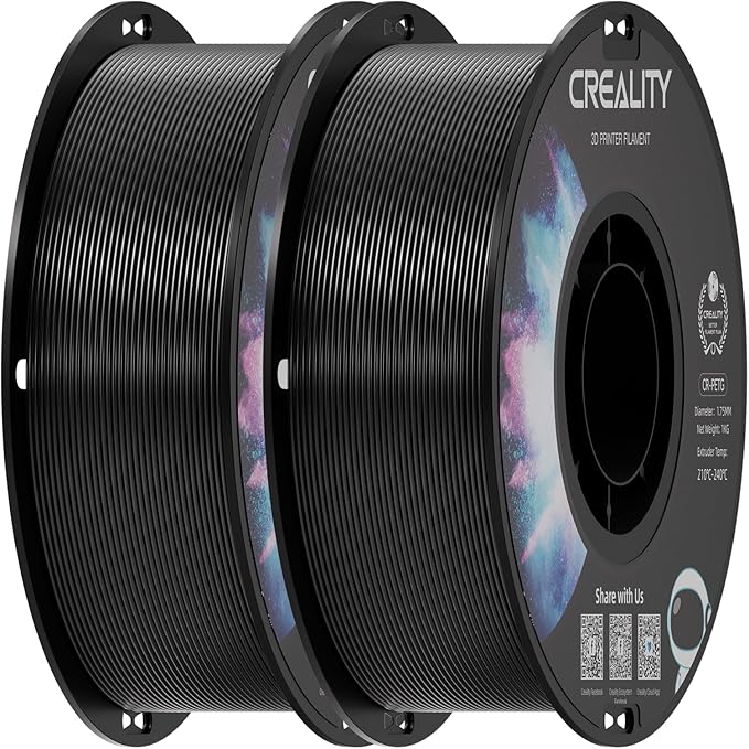 Creality PETG Filament 1.75mm Black 2 kg, Excellent Toughness High Precision, Odorless Non-Toxic Moistureproof, 3D Printer Filament Glossy (Black 2-Pack)