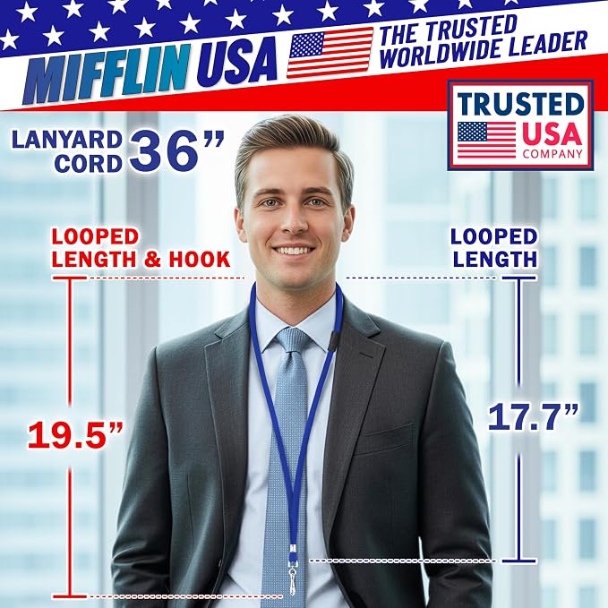 MIFFLIN-USA Flat Breakaway Safety Lanyard for ID Badges (Blue, 36 Inch, 800 Pack), Soft Woven Neck Line