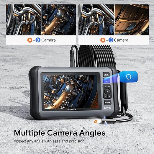 DEPSTECH DS700SE Triple Lens Endoscope Camera with Lights: 7'' IPS Screen and 16.5FT Flexible Cable Inspection Snake Camera, Industrial Borescope with Video and Sound Recording for Auto, Sewer, Pipe