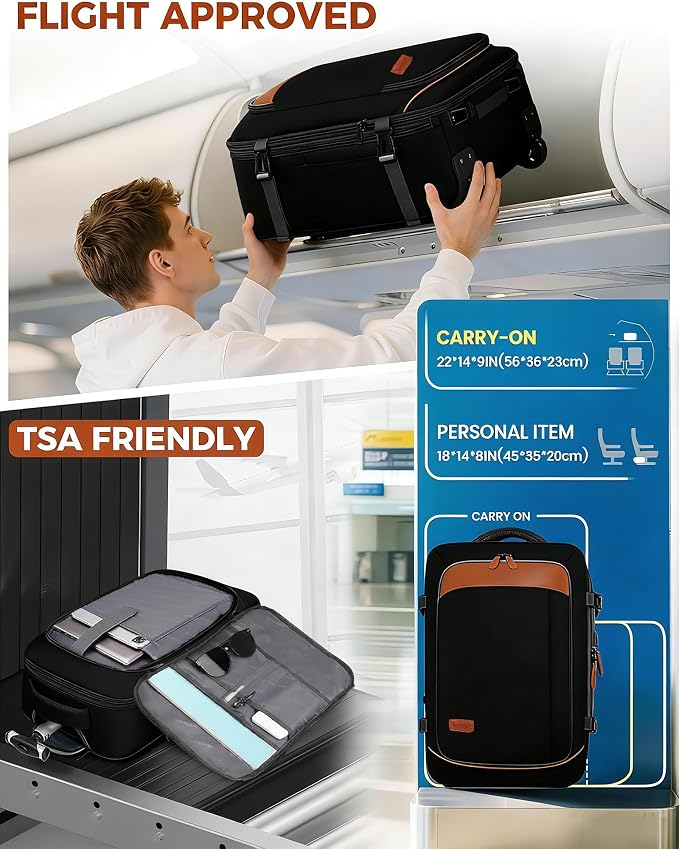 Vancropak Travel Backpack with Wheels, Rolling Backpack Fits 17.3" Laptop | Flight Approved Wheeled Luggage, Expandable Business Travel Suitcase, Womens Work Backpack, 3 Packing Cubes, Water Resistant
