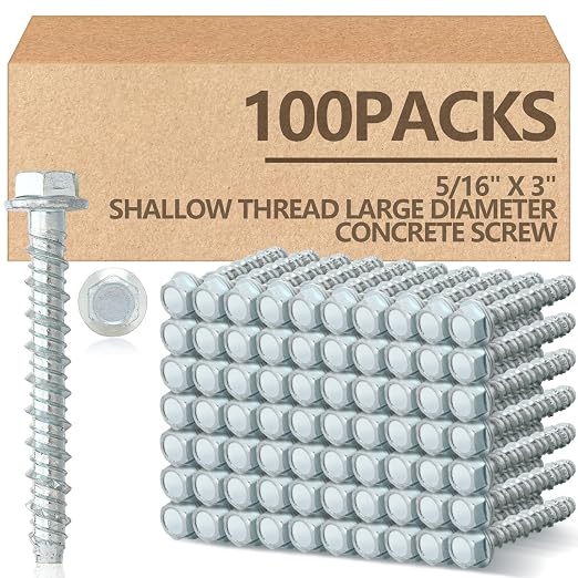 Tandefio 100 Pack 5/16" X 3" Galvanized Concrete Screws Large Diameter Anchors Concrete Screw Anchor Bolts Masonry Screw for Anchoring to Masonry Brick or Block