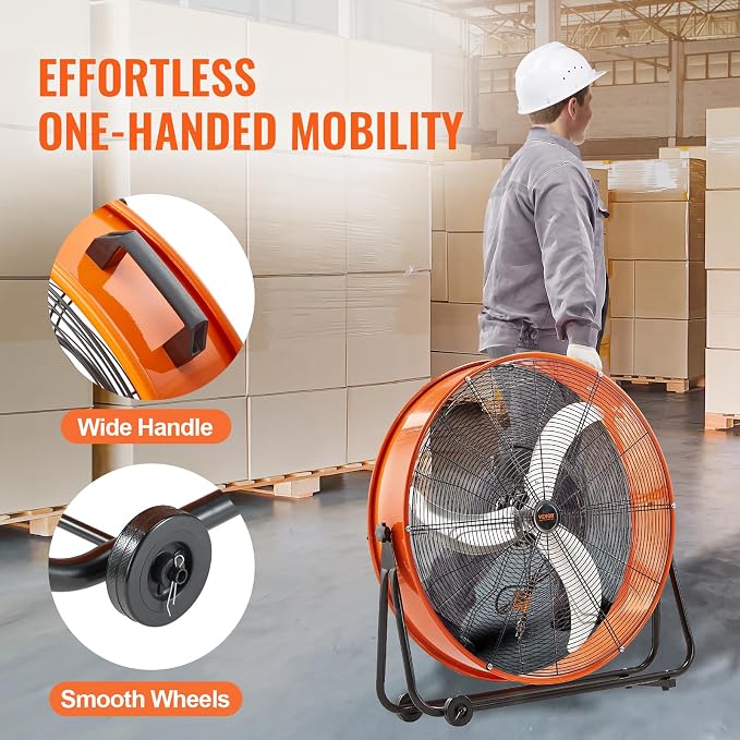 VEVOR Drum Fan, 30 Inch 13000 CFM High Velocity Heavy Duty Floor Shop Fan, 3-Speed, 5ft Cord, 360°Adjustable Tilting, Commercial Industrial Use for Warehouse, Workshop, Factory, Basement