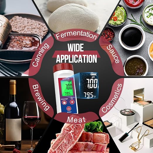 Smart pH Test Strips for Food, Digital pH Reader for Sushi Rice | Bluetooth, Accurate Canning pH Test Kits for Liquids with ATC, Professional Fermenting pH Test Pen, Spear pH Probe