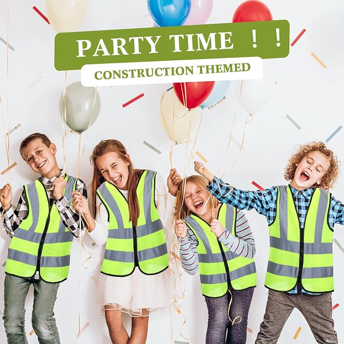 Unittype 30 Pcs Kids Safety Vest Bulk High Visibility Reflective Vest with Zipper Neon Traffic Vest for Cycling Skiing Running (Yellow)