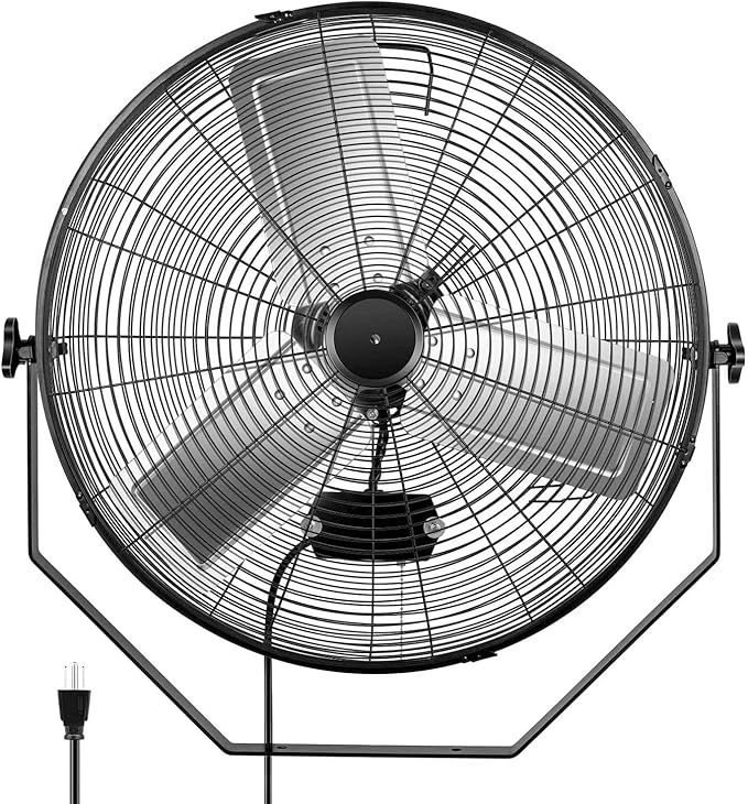 Simple Deluxe 24 Inch Industrial Wall Mount Fan, 3 Speed Commercial Ventilation Metal Fan, Black