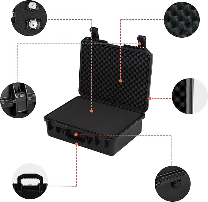 MEIJIA Premium Waterproof Hard Camera Case,Hard Case with customizable fit foam,Full Protection with Light&Convenient Design,Elegant Black (19.3"x15.25"x7.3")