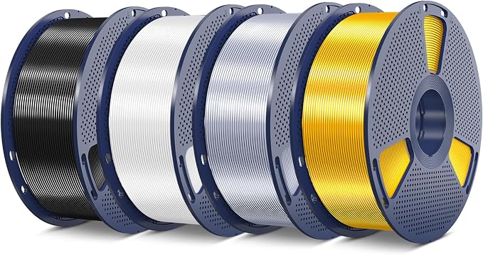 SUNLU Silk Pla Plus Filament 4kg Bundle,Shiny Silk Surface Pla+ 3D Printer Filament 1.75mm ±0.02mm,Glossy 3D Printing Filament,Good Vacuum Packaging,1kg Spool,4 Packs.(Light Gold+Silver+Black+White)
