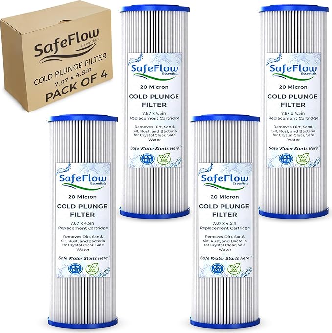 7.7" x 4.5" Ice Bath Water Filter 20 Micron (4-Pack) – Compatible with Cold Plunge All-In & Evolve Pro Chiller | Sediment Filter for Ice Bath & Water Chillers (7.7 x 4.5in, 4, Count)