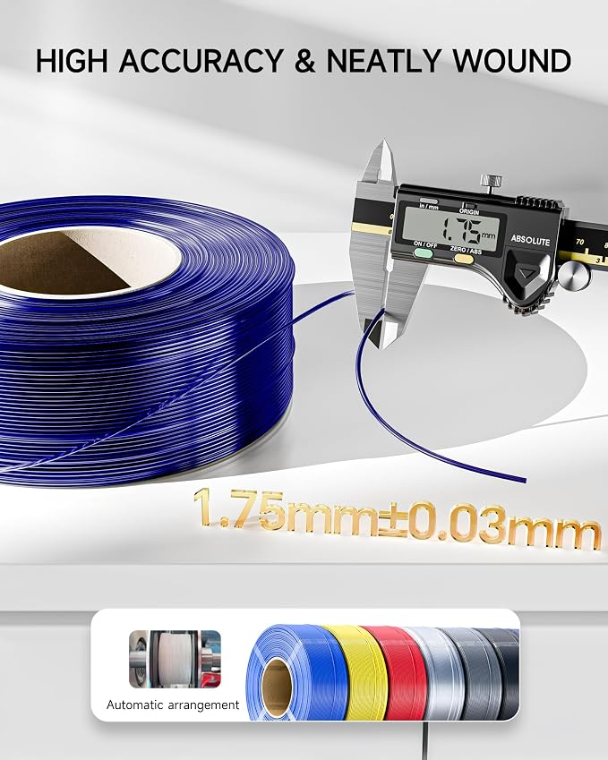 Creality PETG Filament Refill 1.75mm 3D Printer Filament, 1kg (2.2lb) Refilament for Bambu Lab Reusable Spool, Dimensional Accuracy ±0.03mm, Transparent Blue